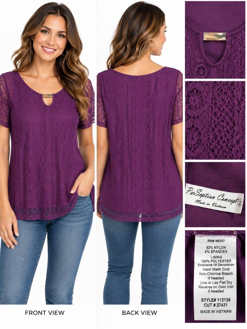 Perseption Concept XL Purple lace SS Top